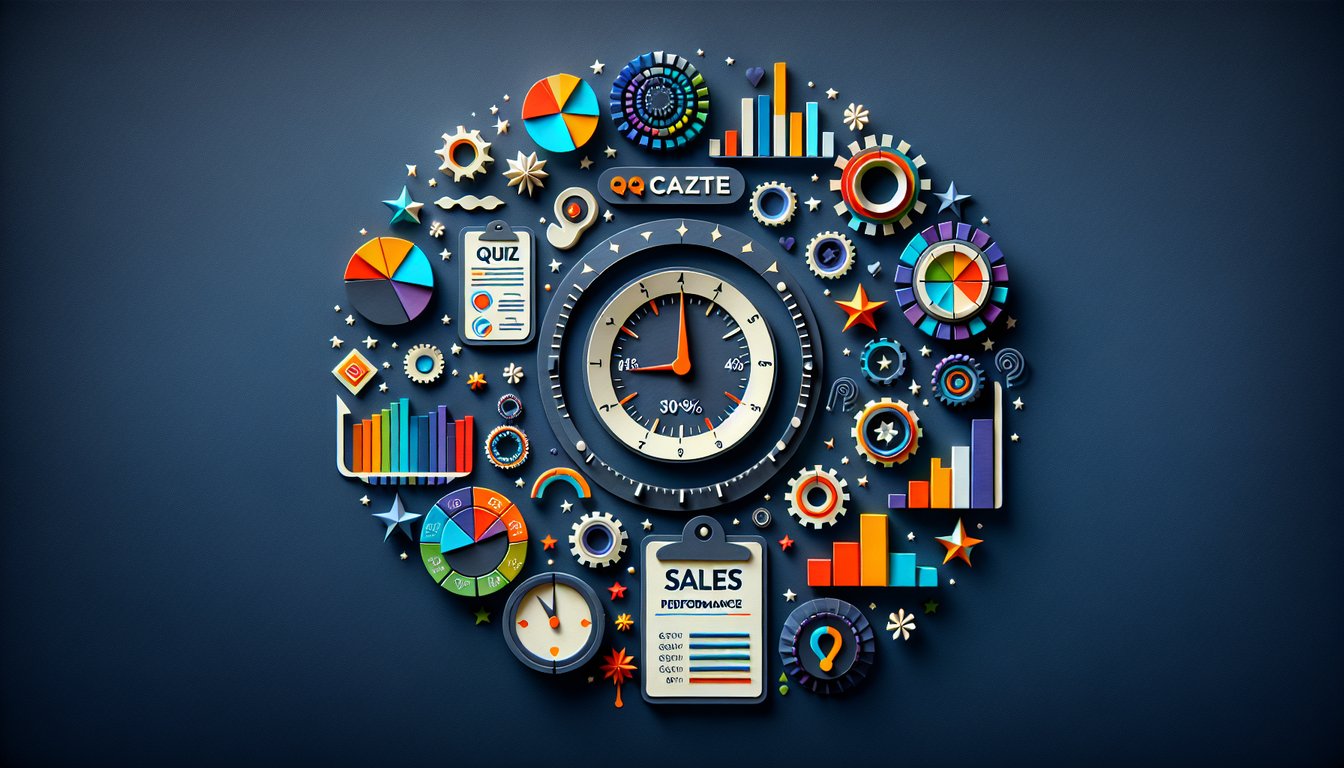 Colorful paper art depicting elements related to Sales Performance Metrics Quiz