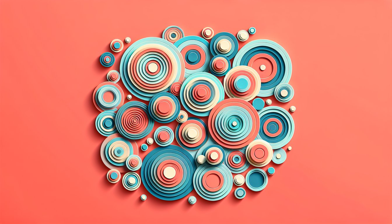 Paper art illustration for a circle area and circumference quiz on a coral background