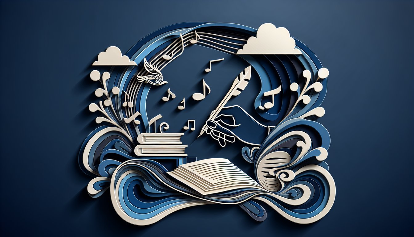 Paper art illustration for a rhyme skills quiz on a dark blue background