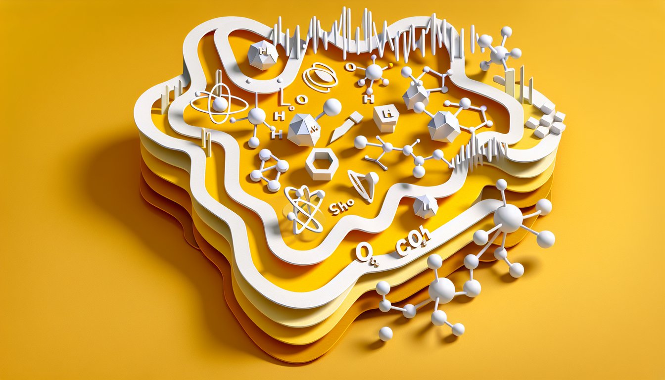 Paper art style intermolecular forces quiz header with CH3OH and HF molecules on yellow background