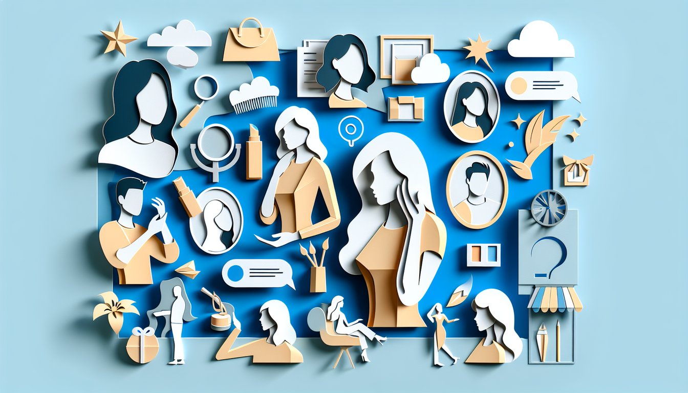 Paper art illustration for Am I Pretty Quiz revealing your beauty style on a sky blue background