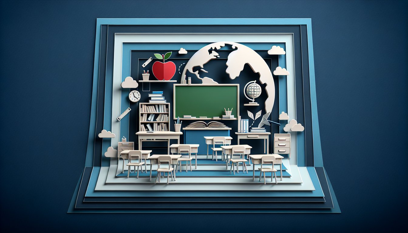 Paper art illustration for Should I Be a Teacher quiz on dark blue background