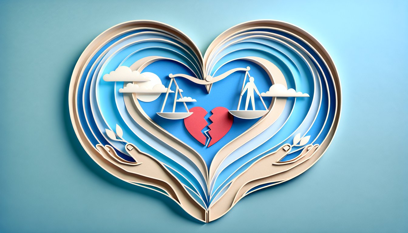 Paper art illustration for Should We Break Up quiz on sky blue background