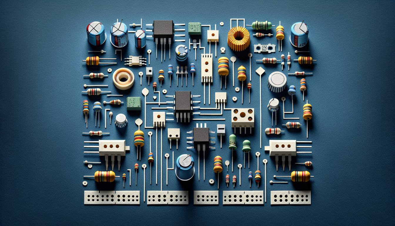 Colorful paper art promoting a trivia quiz on identifying circuit board components.