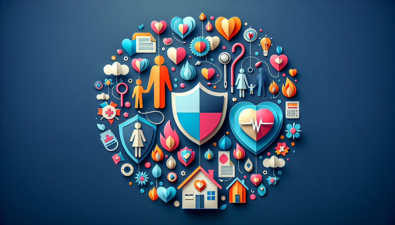 Colorful paper art illustrating a quiz on Life Insurance Products Knowledge Test.