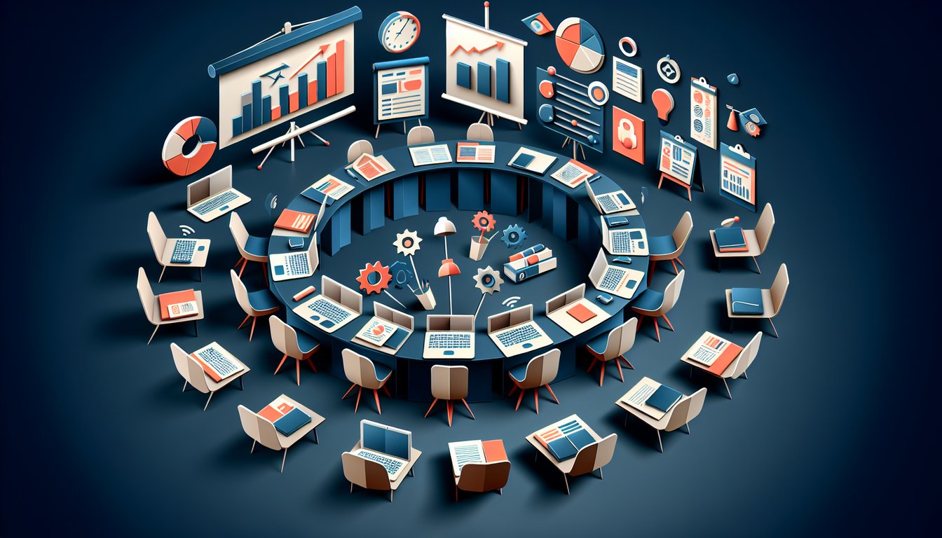 3D voxel art illustrating Seminar in Business Admin course material