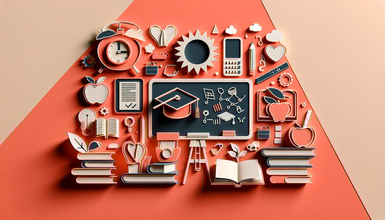 Paper art quiz illustration on teaching methods knowledge on a coral background