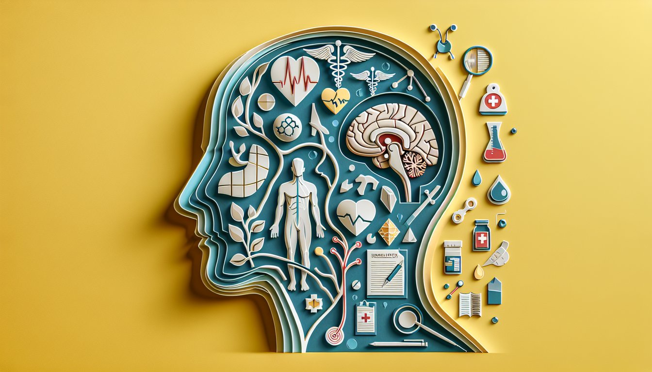 Paper art illustration showing nurse performing frontal sinus physical assessment quiz on golden yellow background