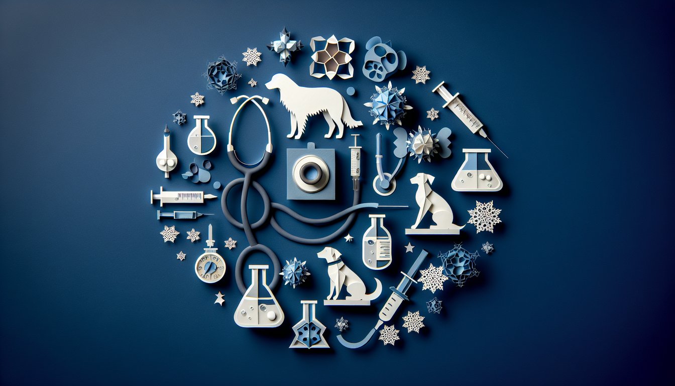 Colorful paper art displaying elements related to Veterinary Anesthesia and Laboratory Basics Quiz