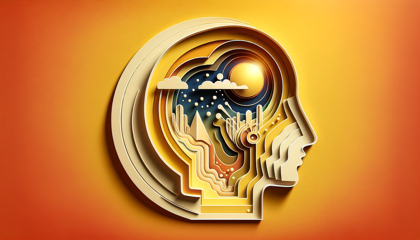 Paper art illustration of twisted thoughts and daily habits for Screwed-Up Life Quiz on golden yellow background