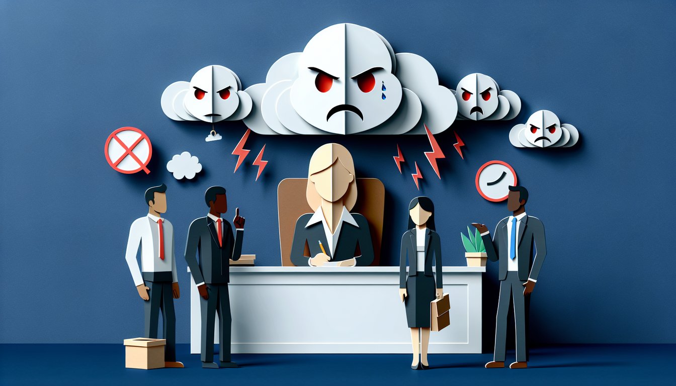 Paper art illustration for Is My Boss Toxic Quiz on dark blue background