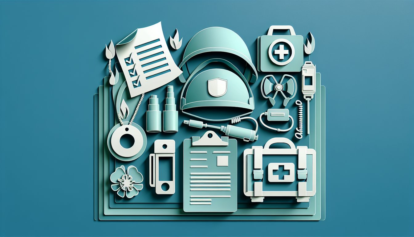 Paper art illustration of a scored active shooter training quiz with check marks and tactical gear icons on teal background