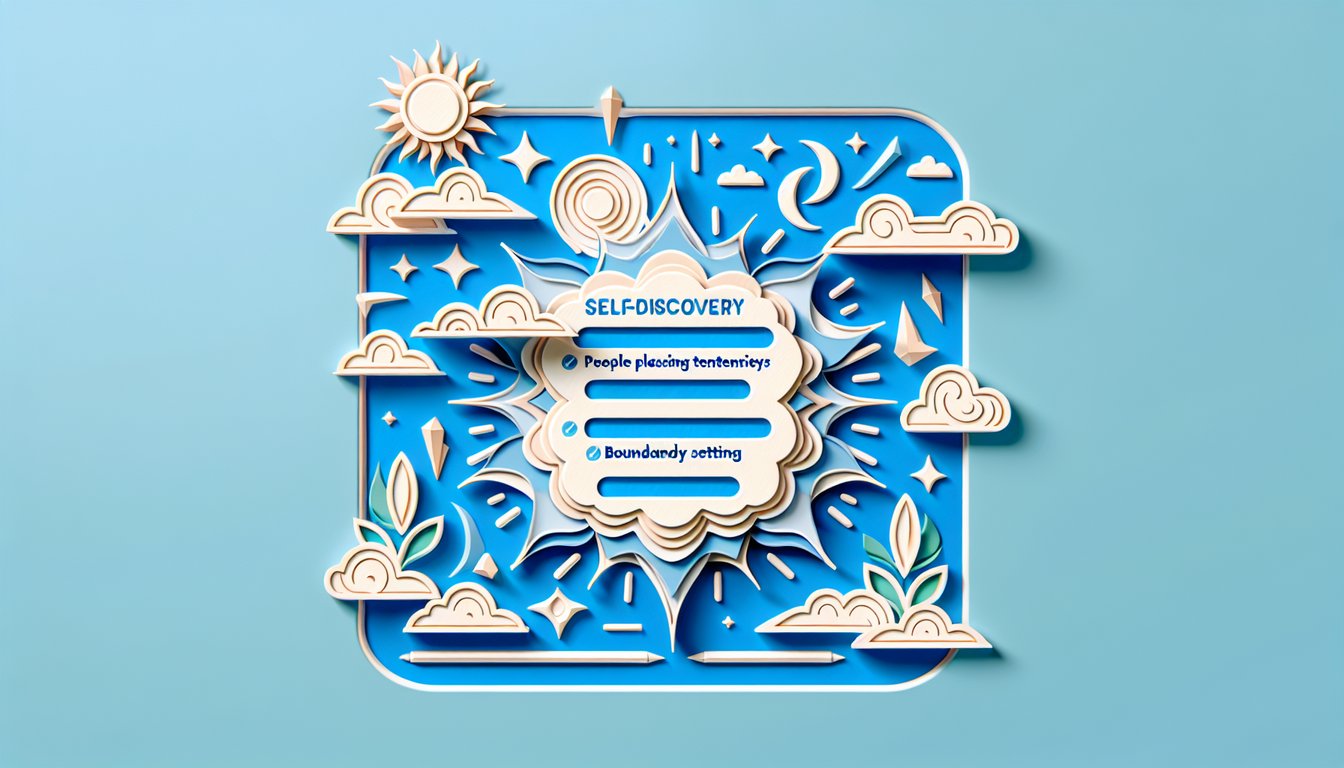 paper art person saying yes surrounded by hands and boundary shapes on sky blue background for people pleaser quiz