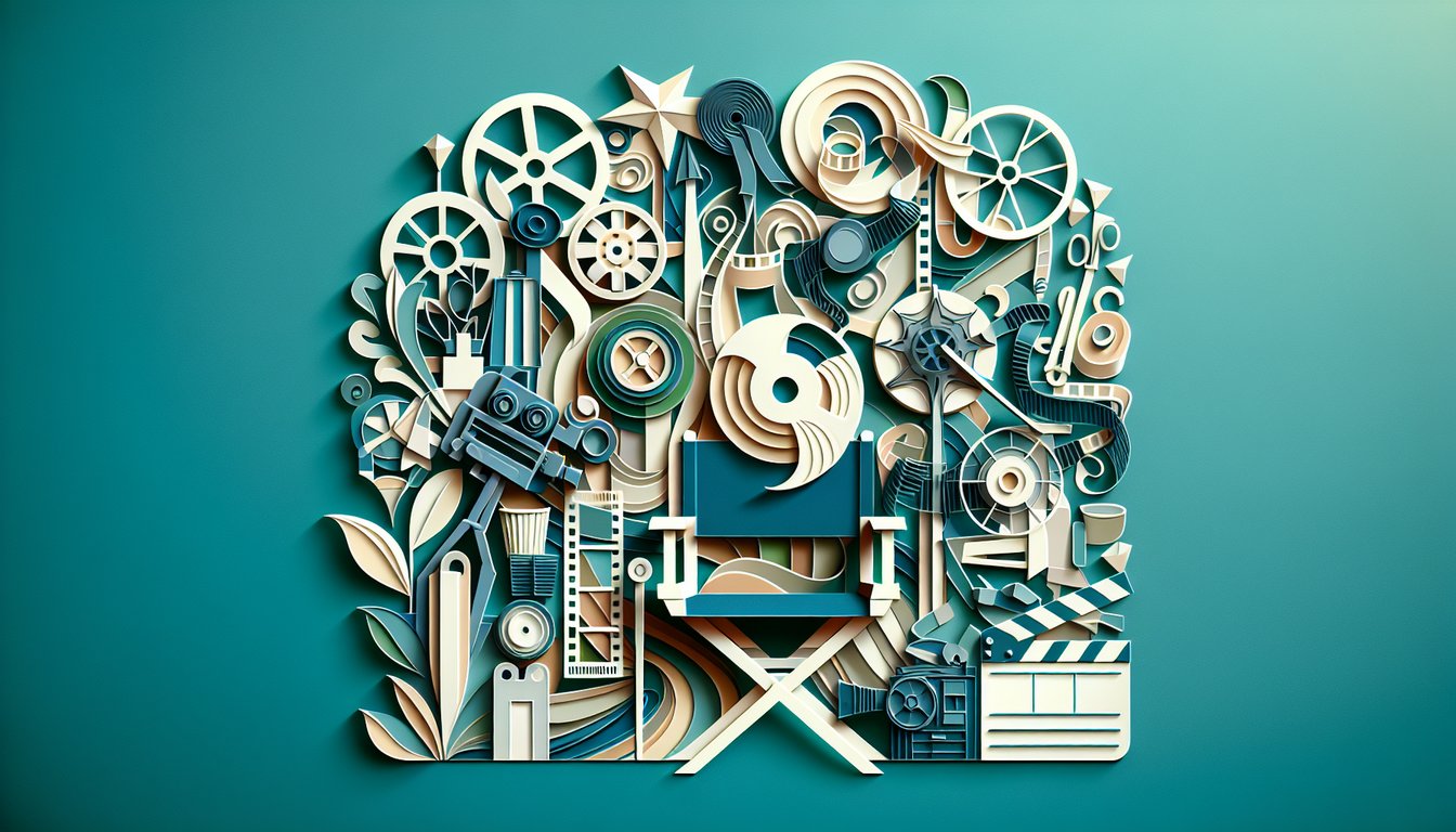 Paper art quiz banner with film reel question mark icons for Schindlers List trivia on teal background