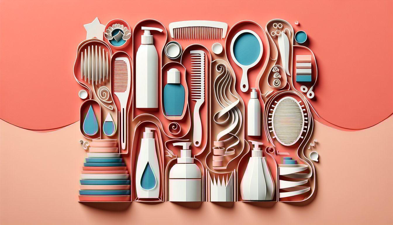 Paper art illustration for free Monat hair quiz on coral background with hair icons question marks and bold text