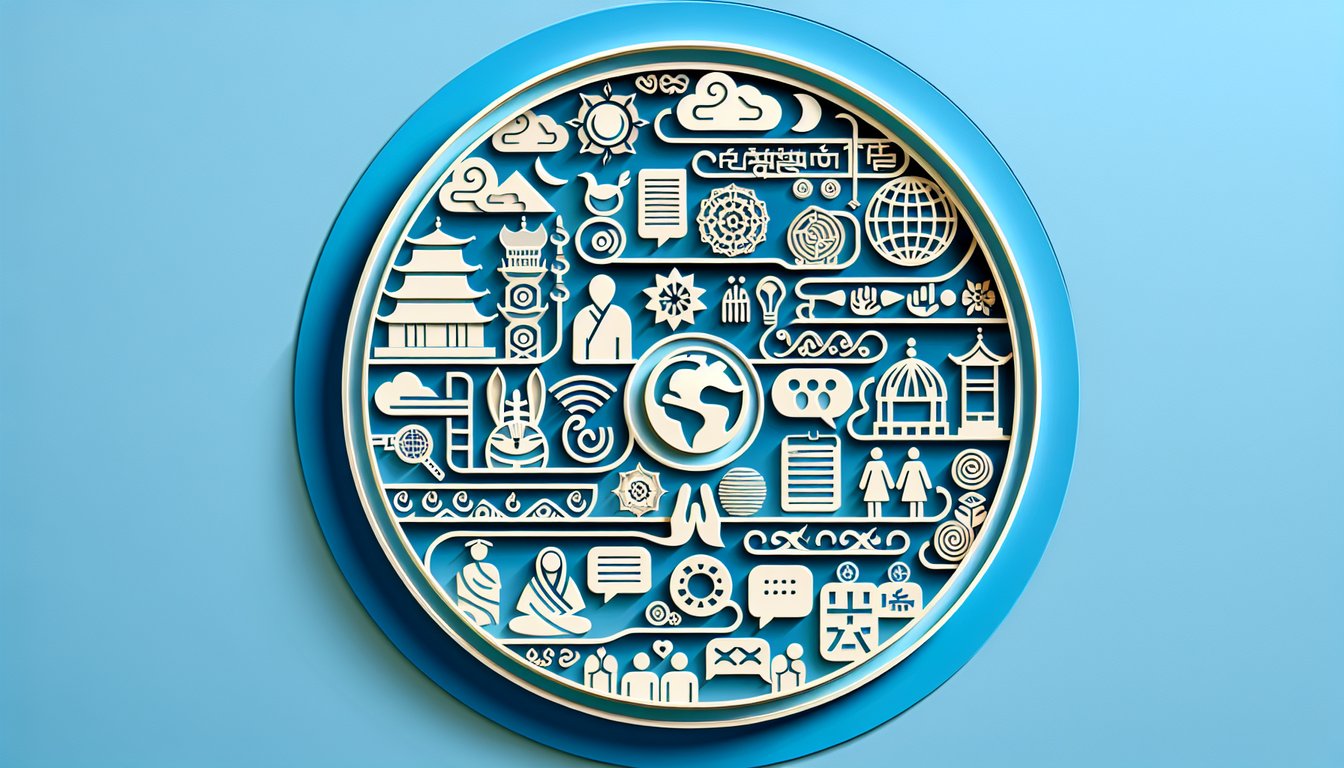 Paper art globe and diverse hands on sky blue background promoting free cultural diversity quiz
