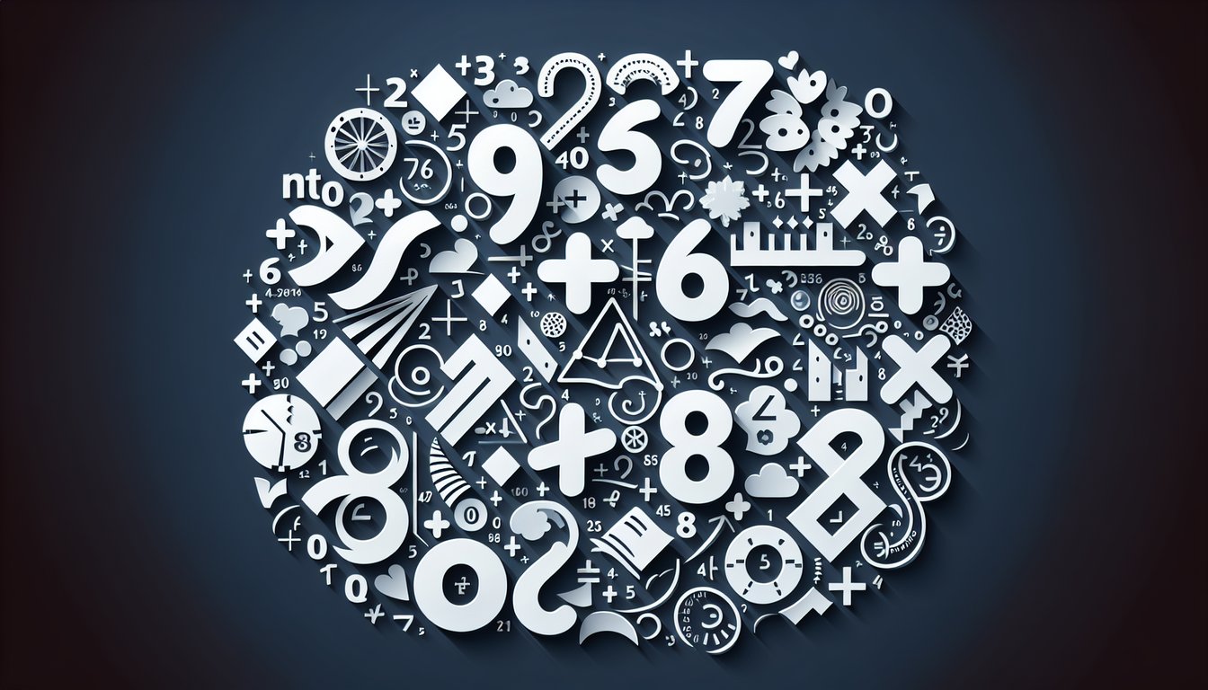 Paper art style Class 4 mental math quiz illustration with math symbols for addition multiplication on dark blue background