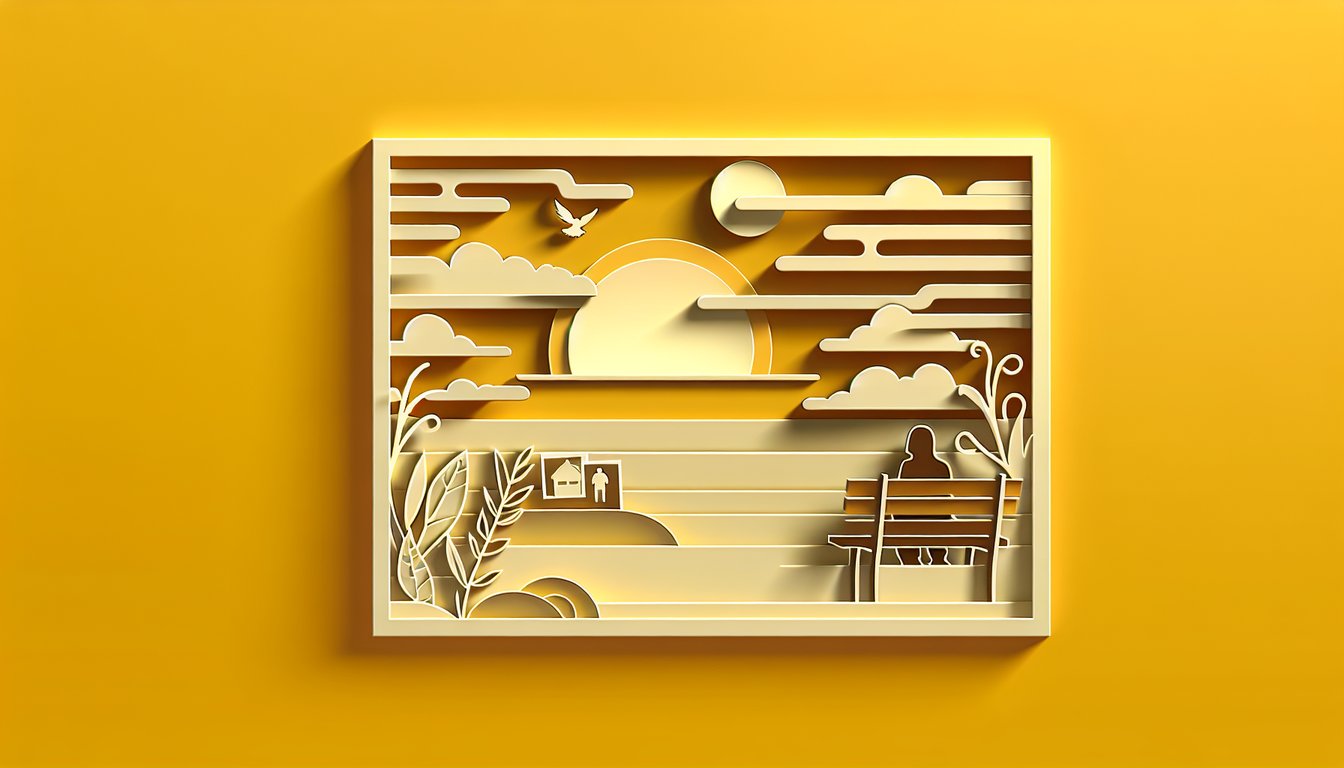 Paper art hearts question marks and silhouettes framing the word QUIZ on golden yellow background