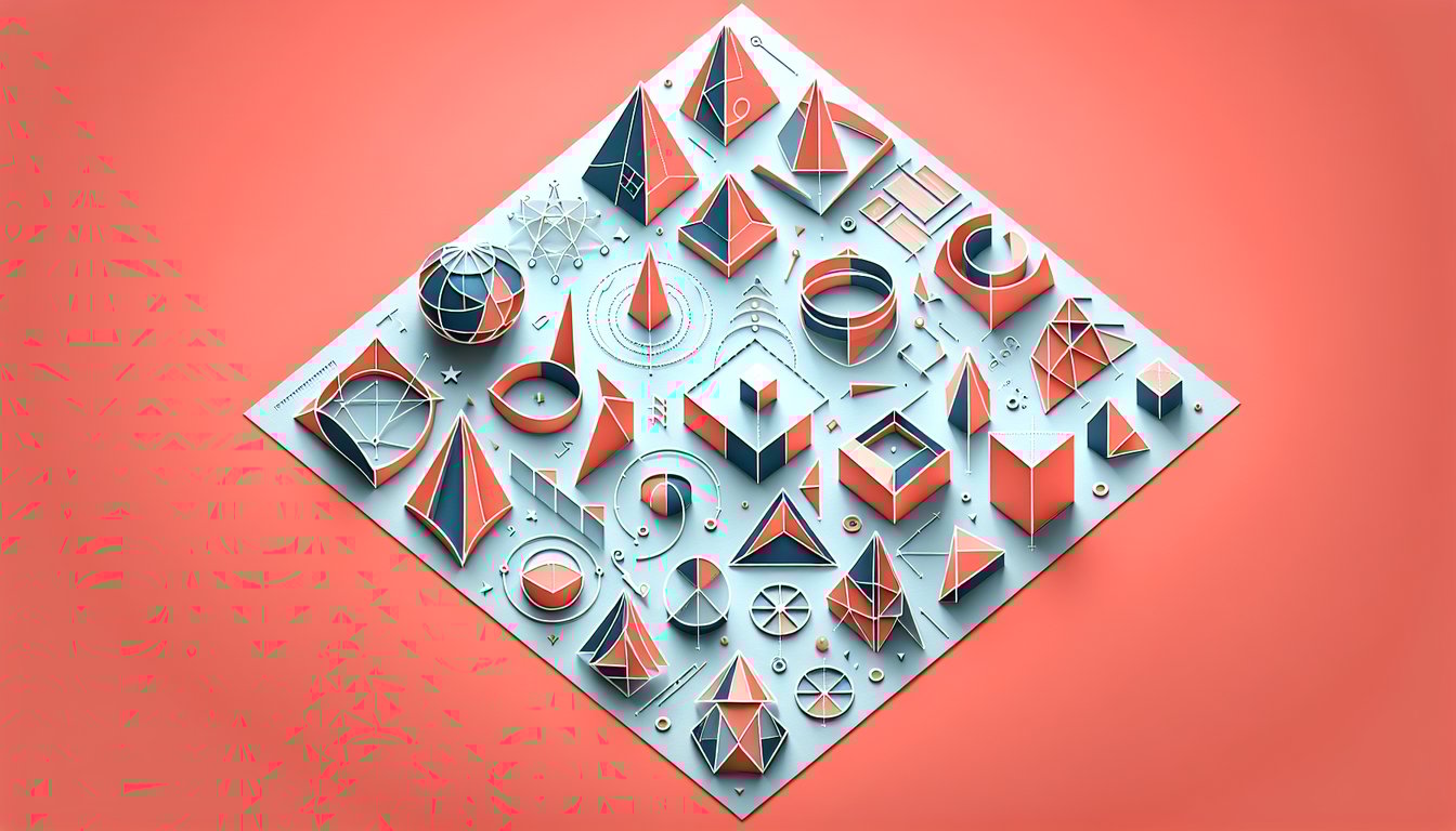 paper cut points lines and planes shapes layered on coral background for geometry quiz