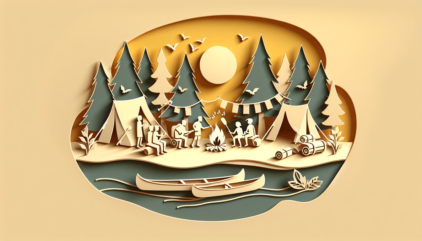 Paper art illustration for Bunkd trivia quiz on a golden yellow background