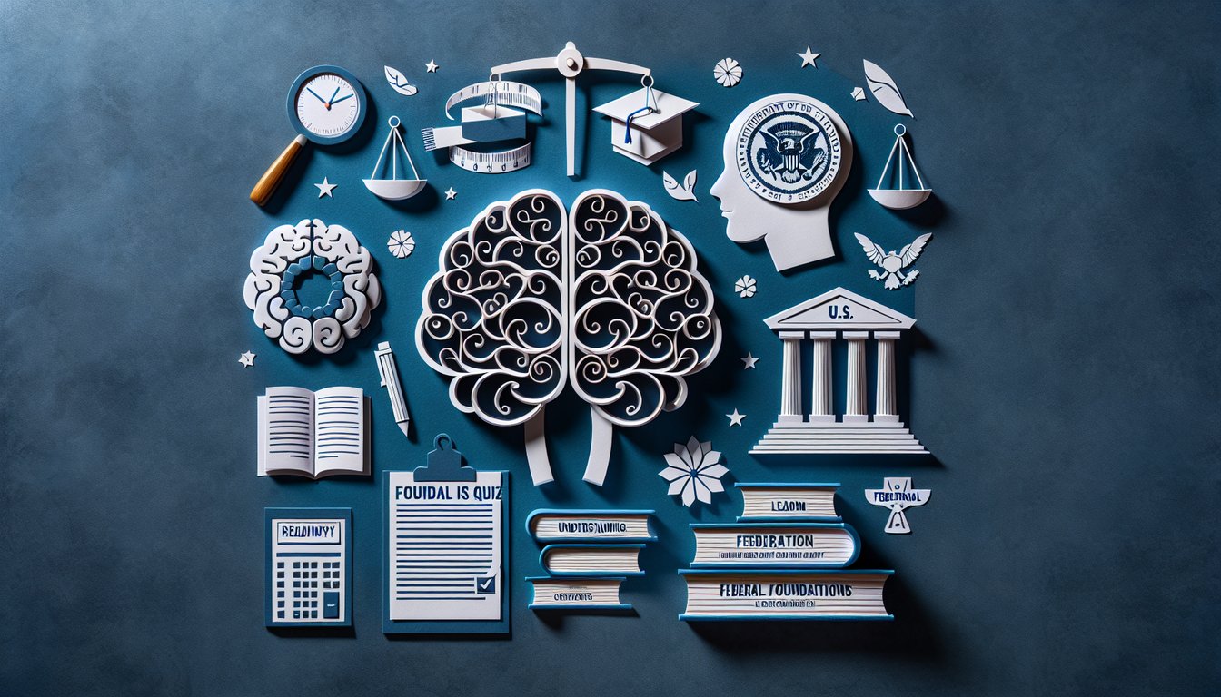 Paper art promoting Federal Foundations Quiz for high school and college students