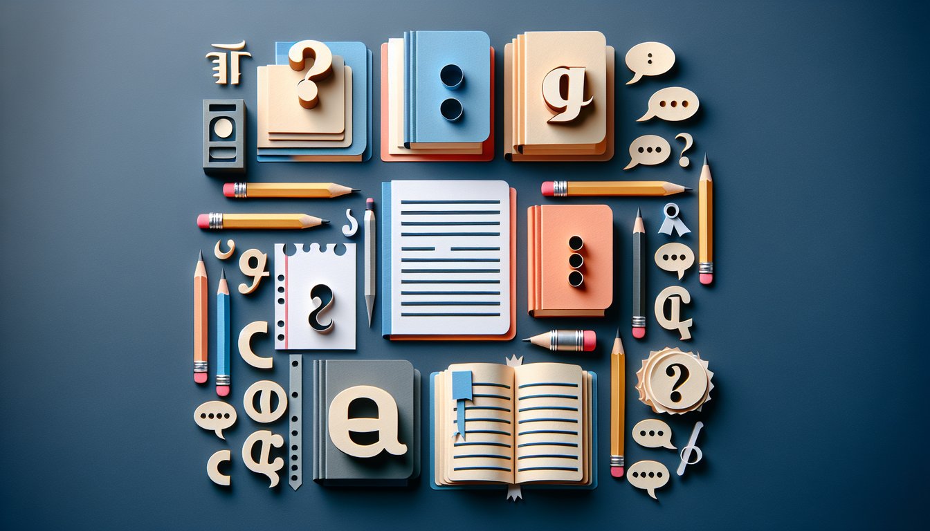 Colorful paper art promoting Punctuate It Right, a punctuation quiz for high school students.