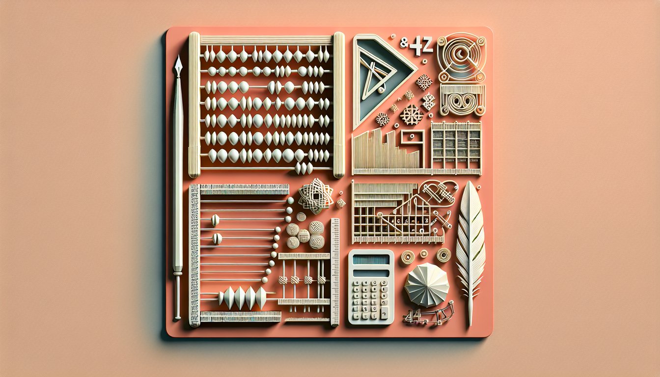 Paper art quiz illustration on mathematicians with answers on a coral background