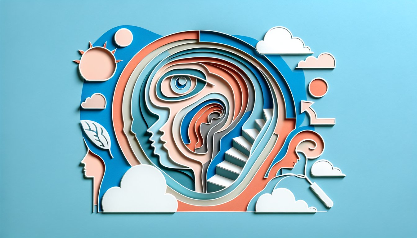 Paper art shows layered body silhouettes on sky blue background for a personality quiz revealing hidden body insecurities