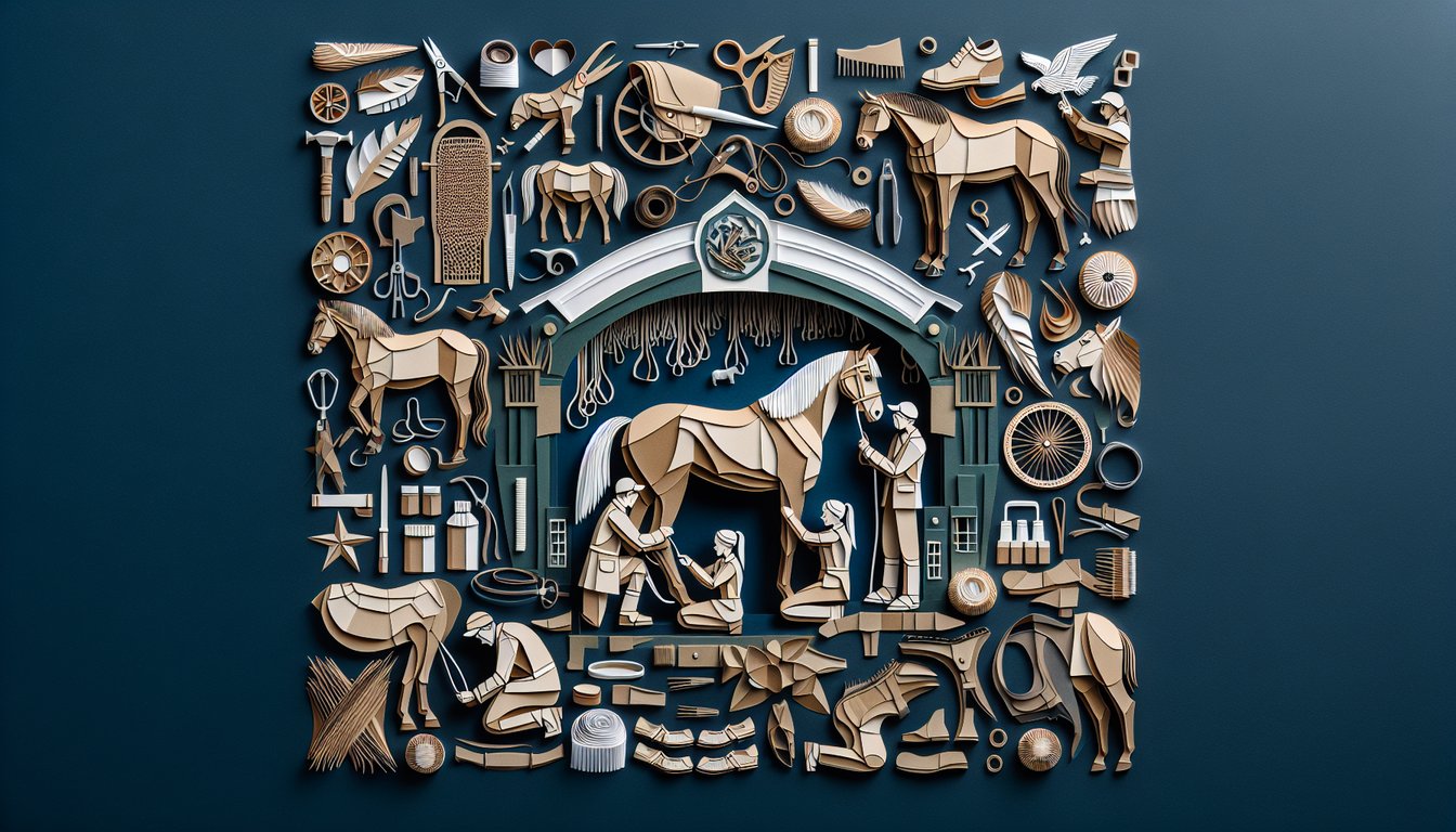 3D voxel art illustrating key aspects of Equine Veterinary Husbandry course