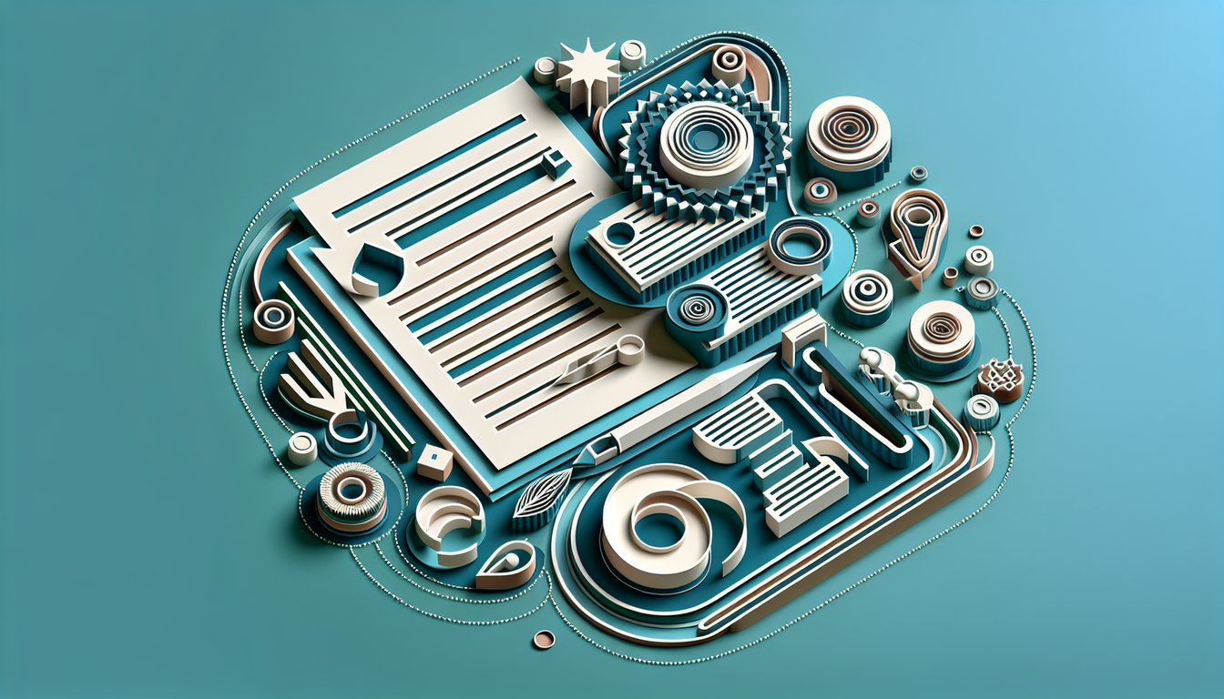 Paper art on teal background, promoting free MLA formatting quiz on style headings spacing citations