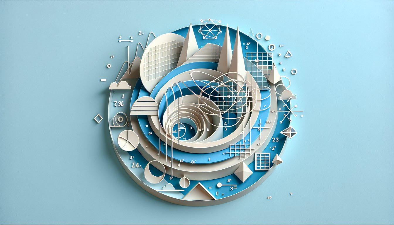 Paper art scene with graphs symbols equations and pen on sky blue background promoting free pre calculus practice test