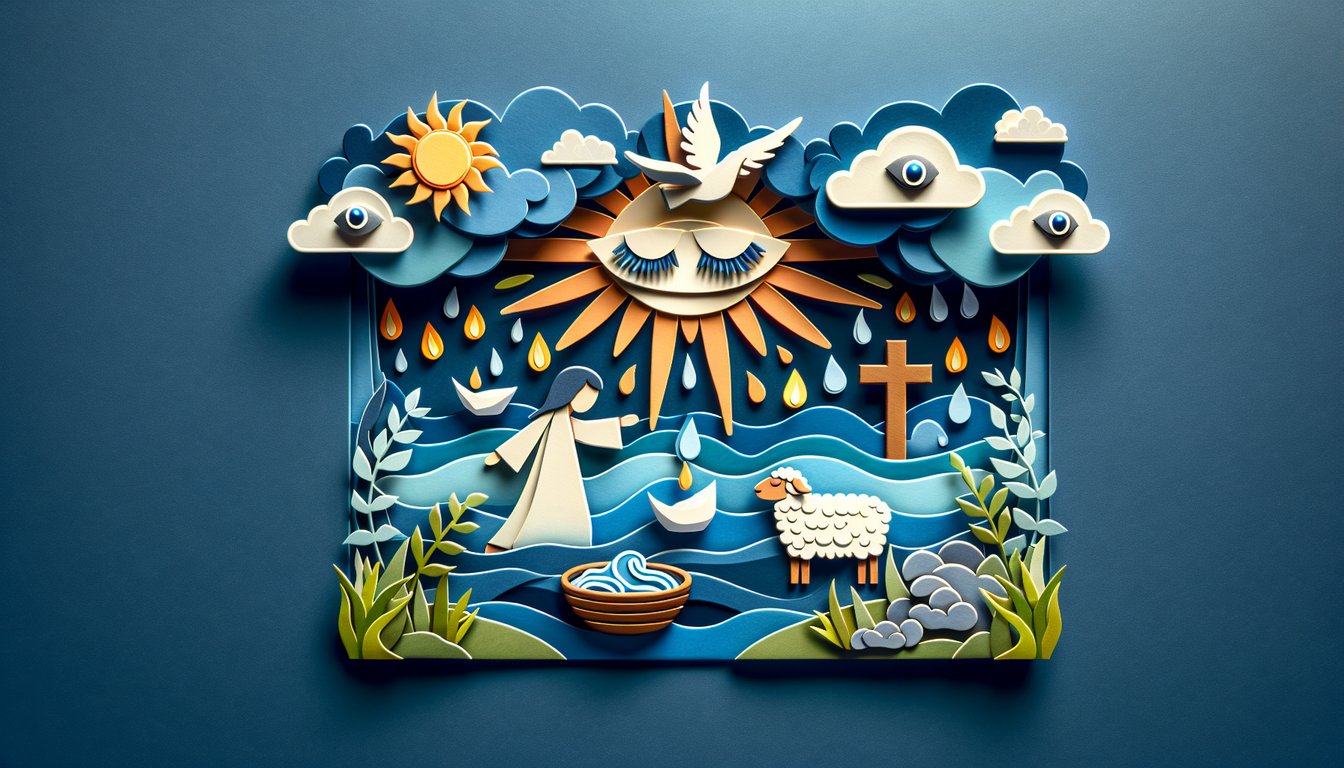 Paper art of open Bible pages with quiz elements on dark blue background for Gospel of John chapters 9 and 10 trivia