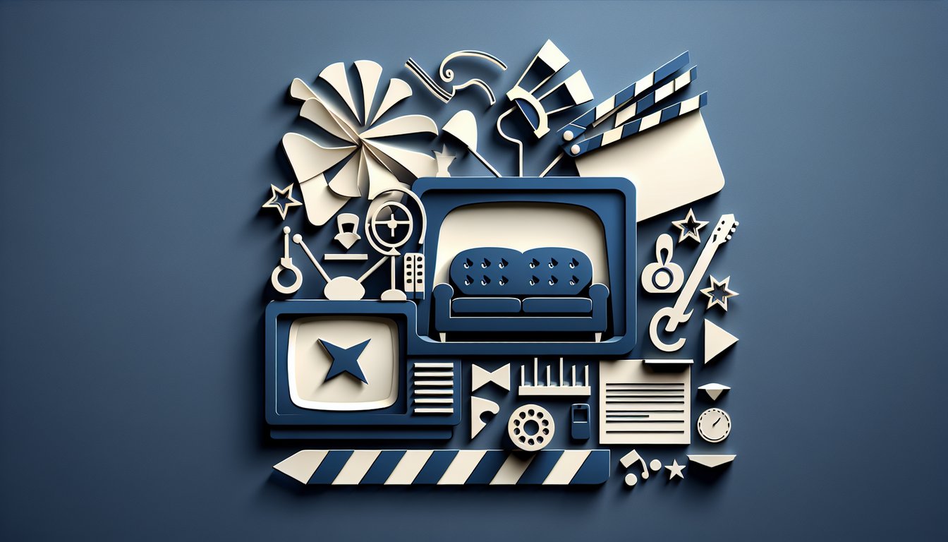 paper art illustration for Two and a Half Men trivia quiz with Charlie Alan Jake silhouettes on dark blue background