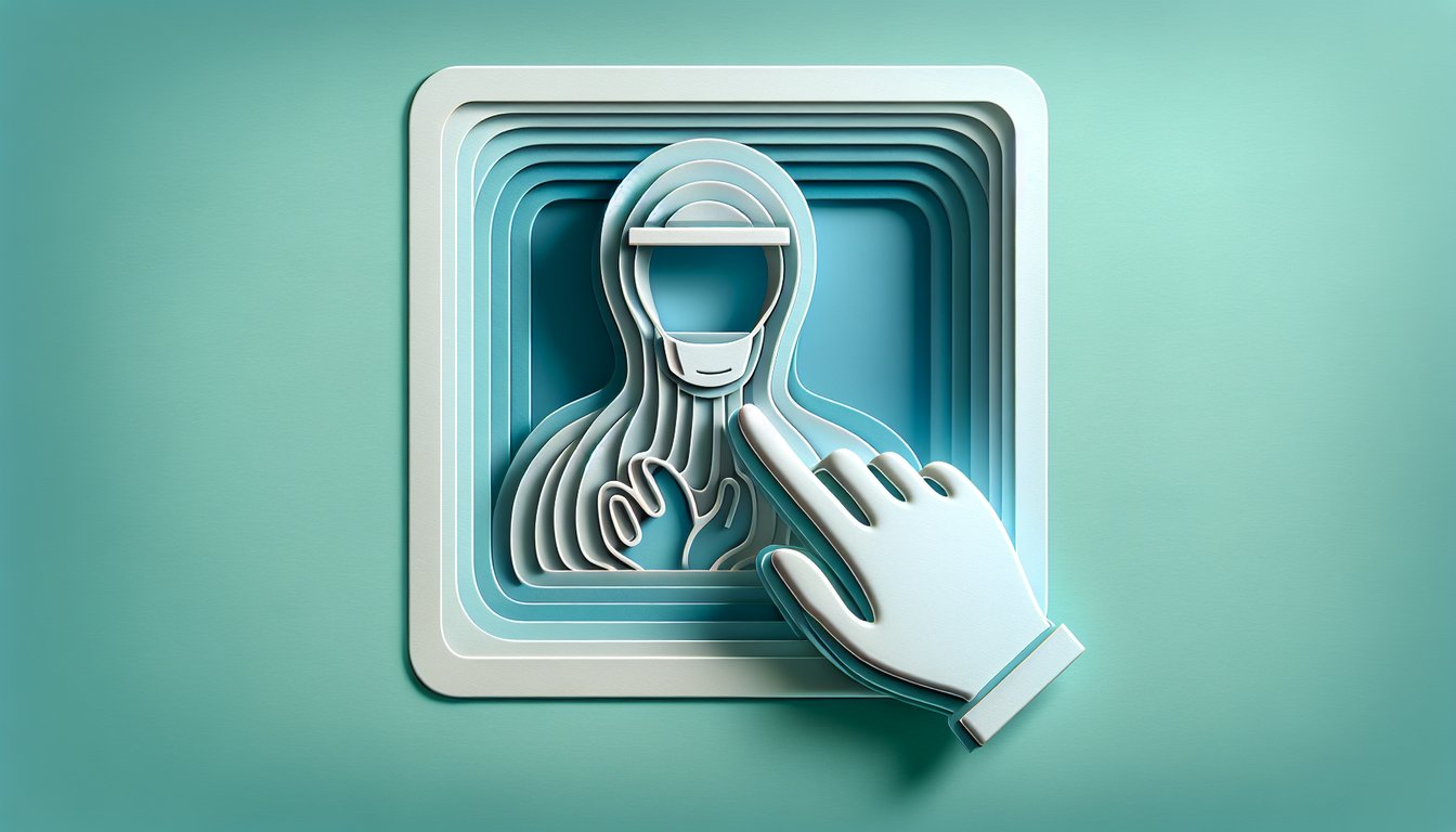 Paper art illustration of gloved hands and aseptic field checklist on teal background for sterile gloves quiz