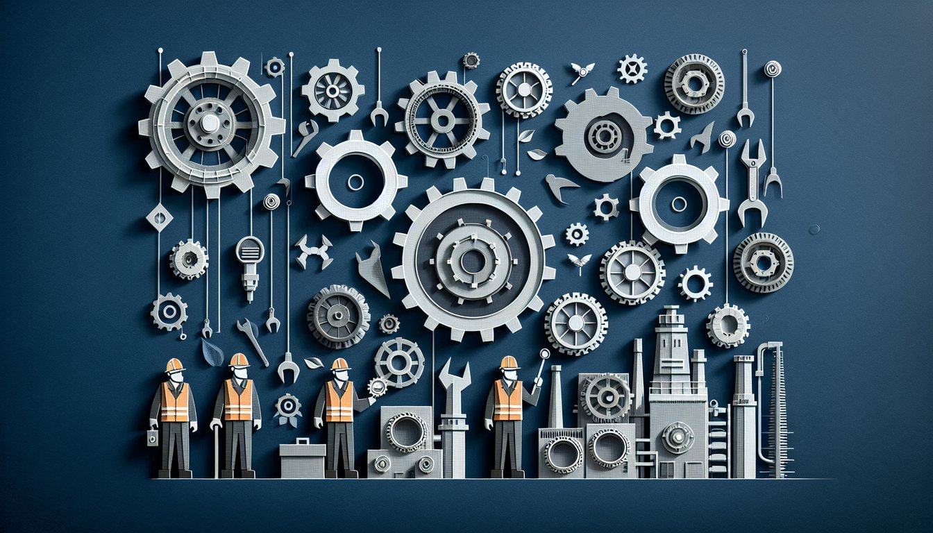 3D voxel art representing Industrial Quality Control course, emphasizing high-quality manufacturing processes.