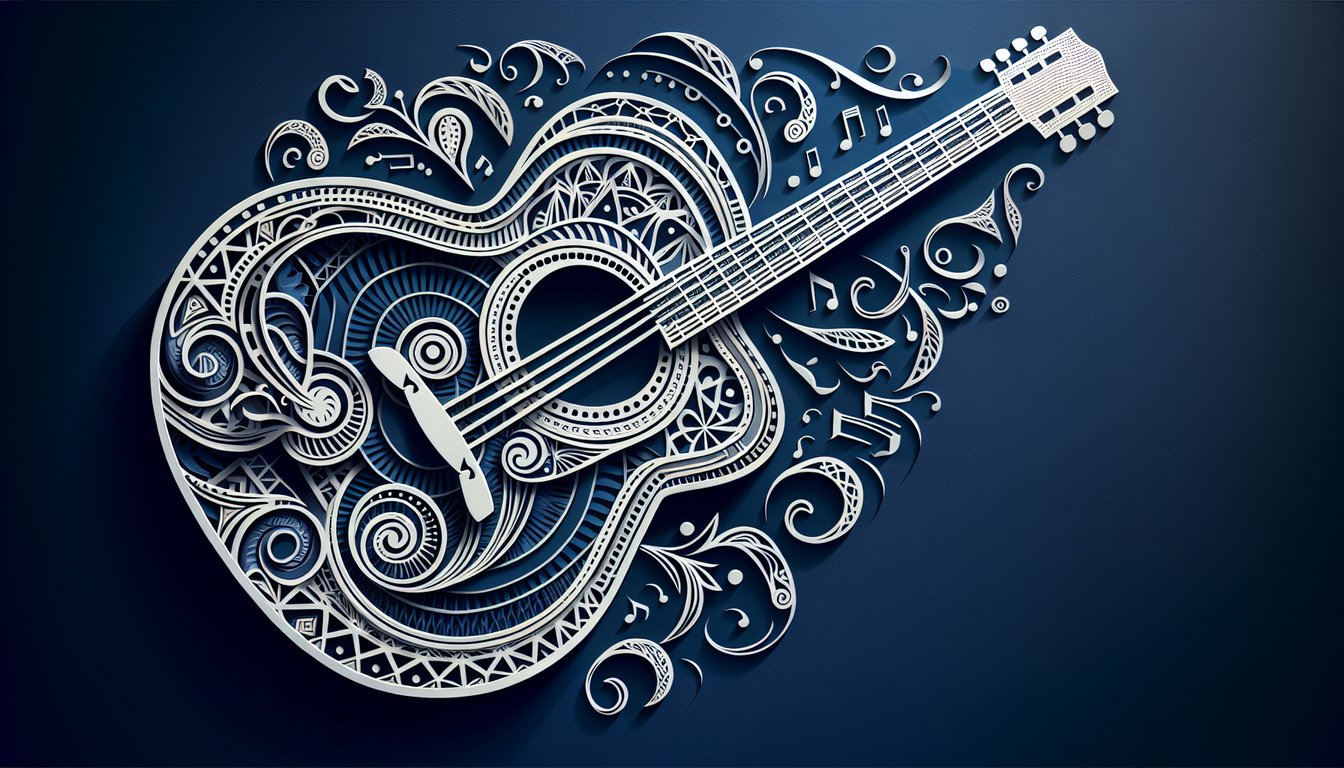 3D voxel art showcasing Advanced Guitar course content
