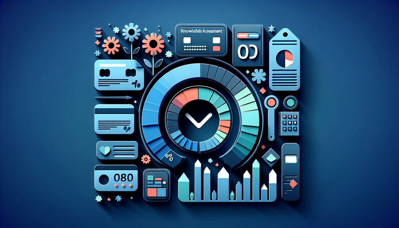 Colorful paper art displaying elements related to a quiz on credit score knowledge assessment
