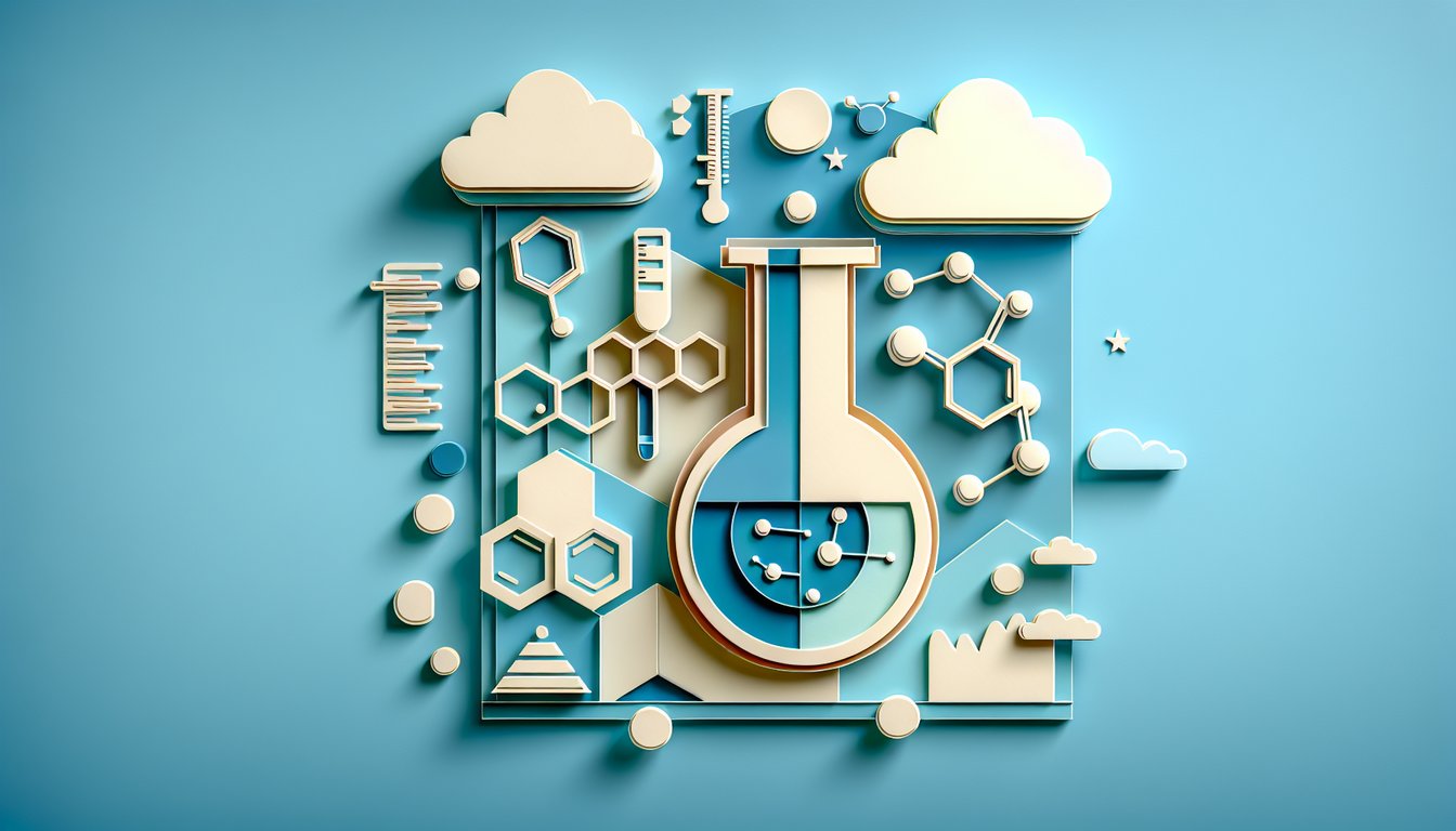 Paper art style benzene ring with reagent arrows on sky blue background invites EAS practice quiz