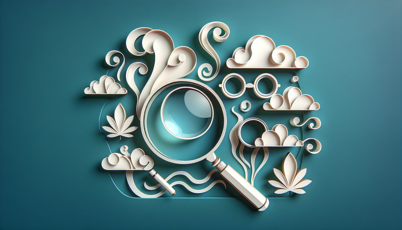 Paper art illustration of swirling smoke shapes rising from a quiz sheet on a teal background for testing smoke knowledge.