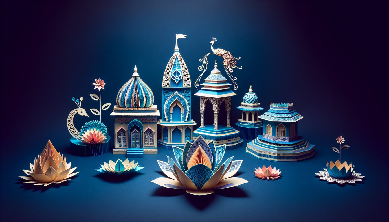 Colorful paper art promoting a Hindu Dharma Knowledge Assessment Quiz.