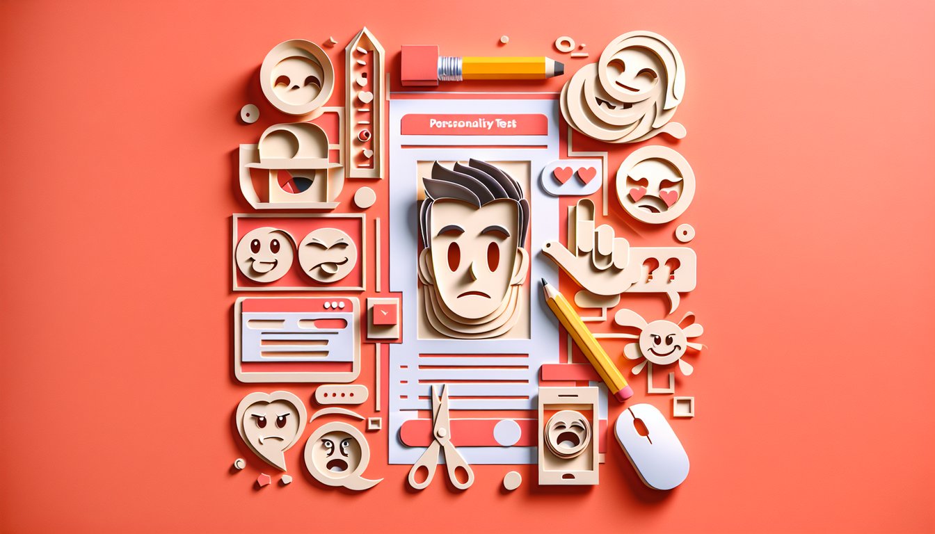 Paper cutout style characters and quiz title on coral background inviting users to discover their cartoon alter ego
