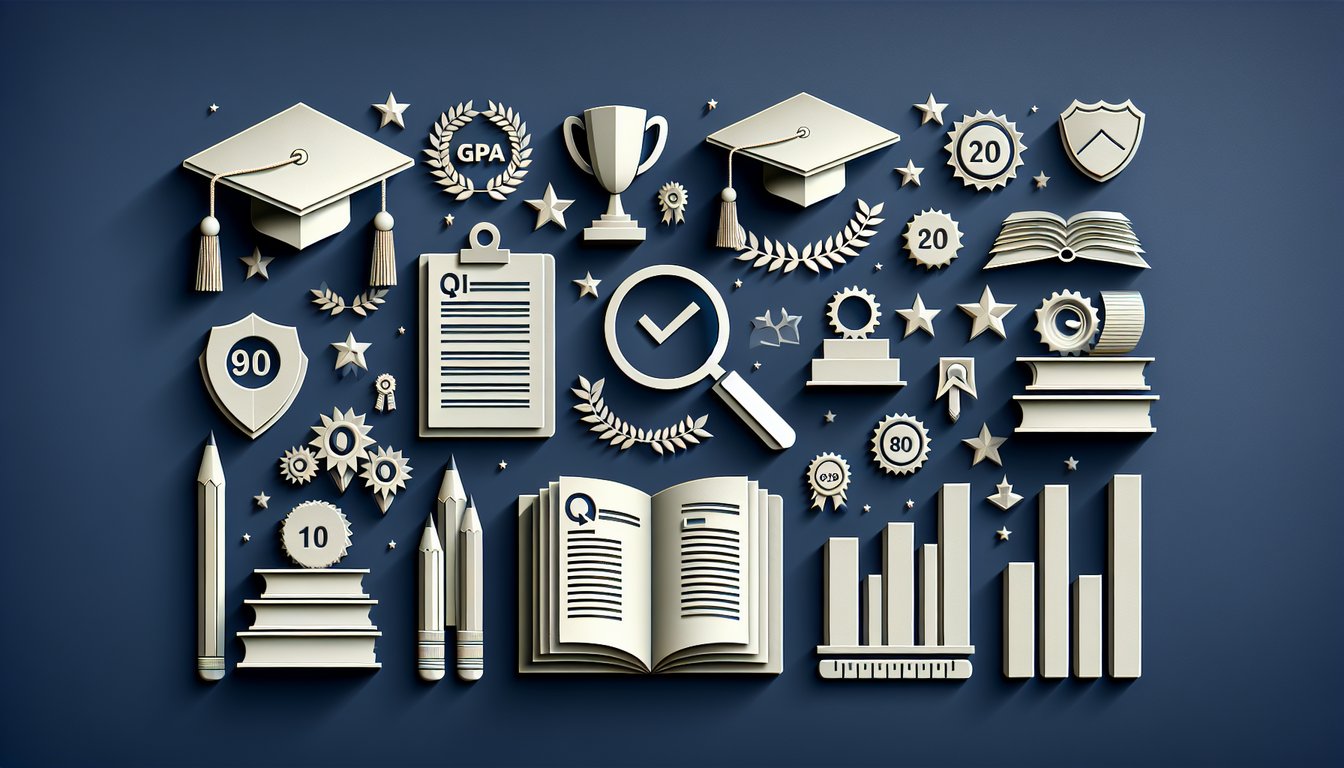 Layered paper art letters GPA surrounded by test papers on dark blue background inviting free GPA assessment quiz