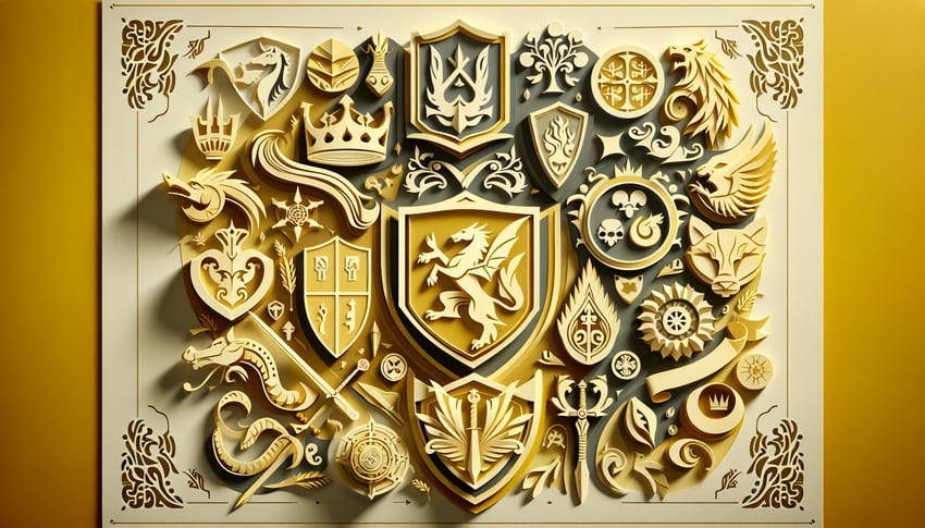 Paper art illustration for GOT house quiz on golden yellow background