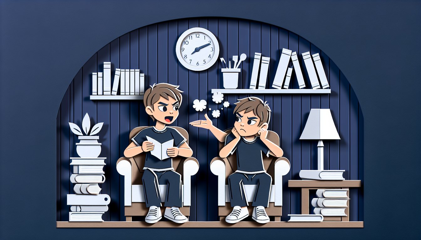 Paper art quiz illustration questioning why your brother is annoying on a dark blue background