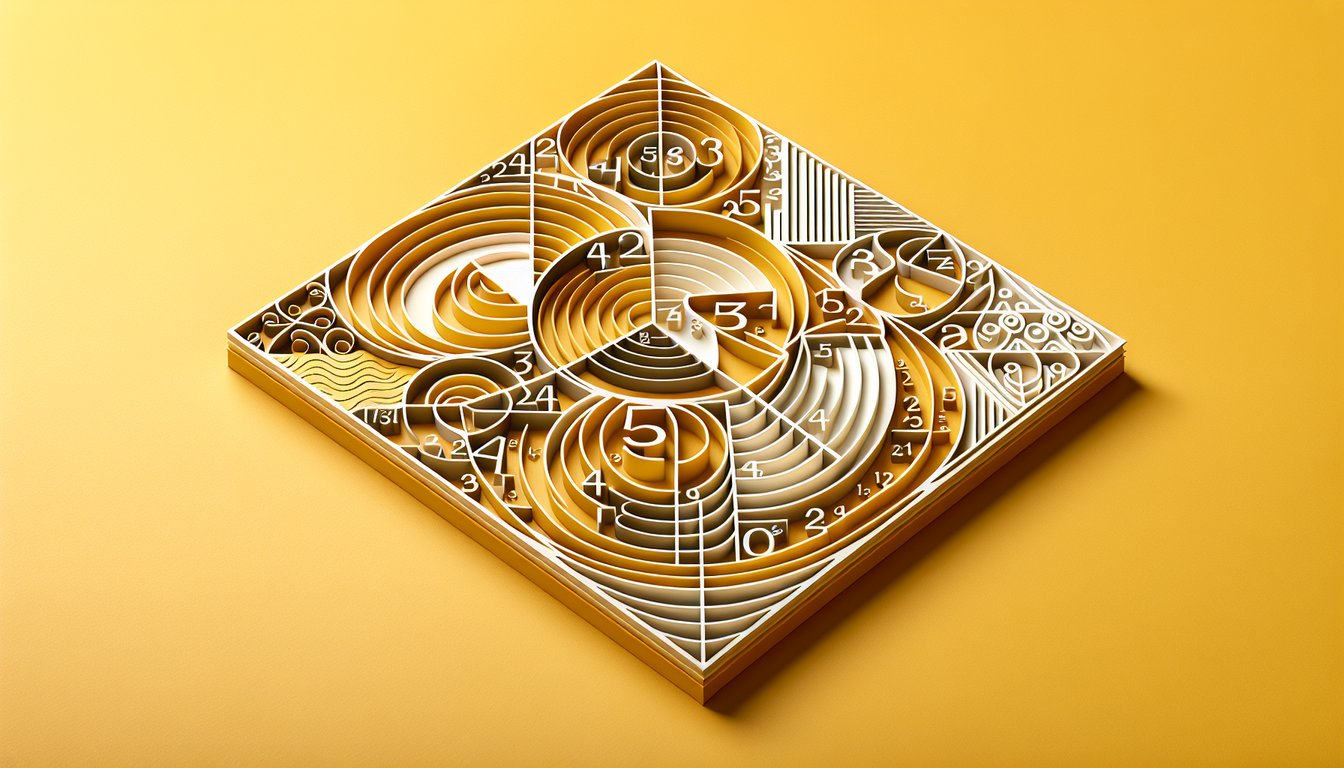 Paper art illustration promoting a free fractions word questions quiz on a golden yellow background.