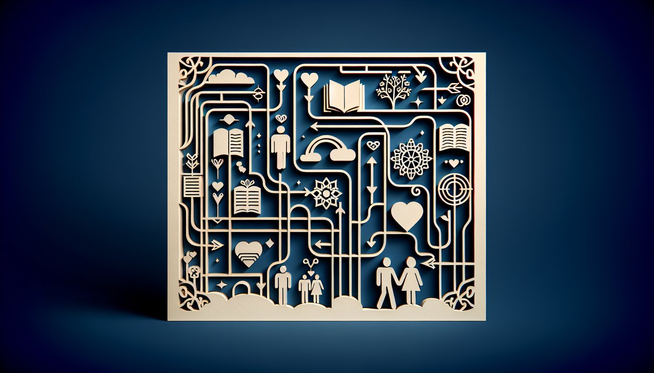 Paper art illustration of diverse cutout faces surrounding a heart on a dark blue background for a race attraction quiz