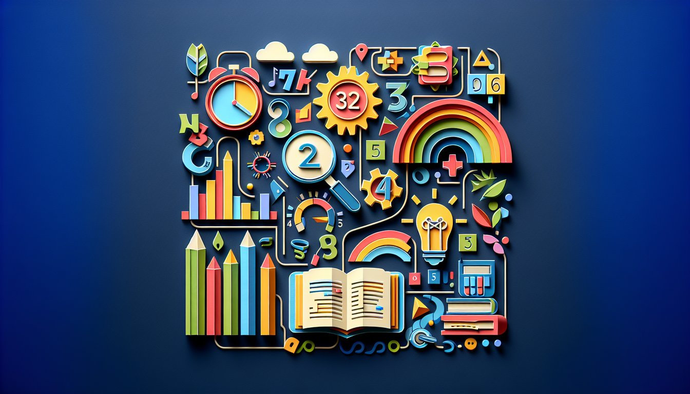 Paper art illustration for first grade IQ boosting quiz on dark blue background