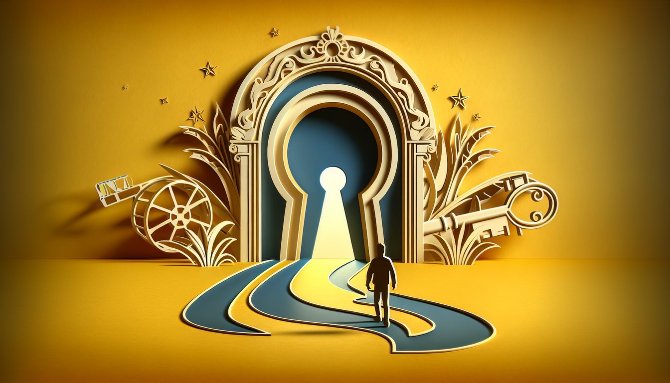 Paper art illustration with quiz challenge to discover your celebrity dad match on golden yellow background
