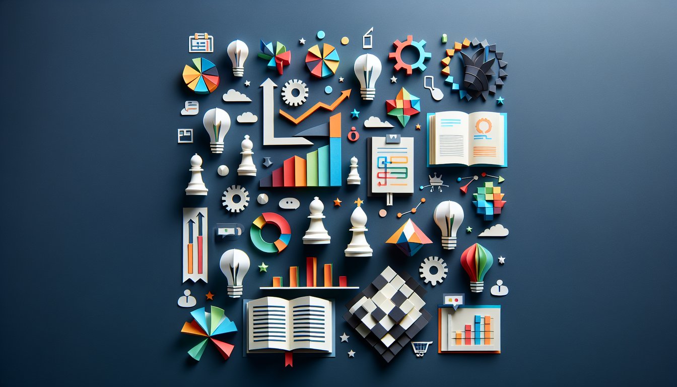 Dynamic paper art representing a trivia quiz for high school business students on entrepreneurship exam essentials.