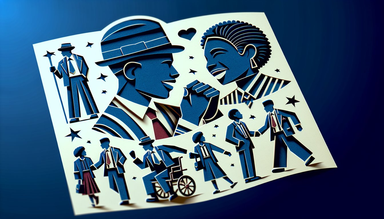 Paper art illustration for a quiz about discovering if a male friend has romantic feelings on a dark blue background.